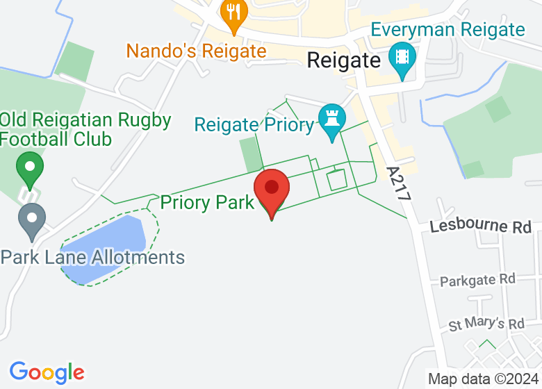 Map showing location of Priory Park