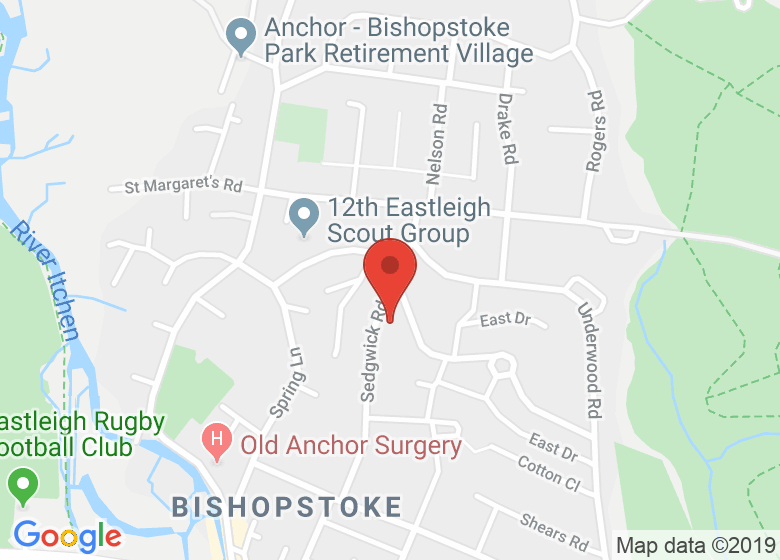 Map showing location of Bishopstoke Methodist Church