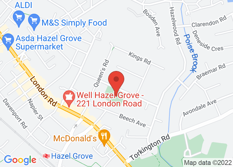 Map showing location of Hazel Grove Bowling and Tennis Club