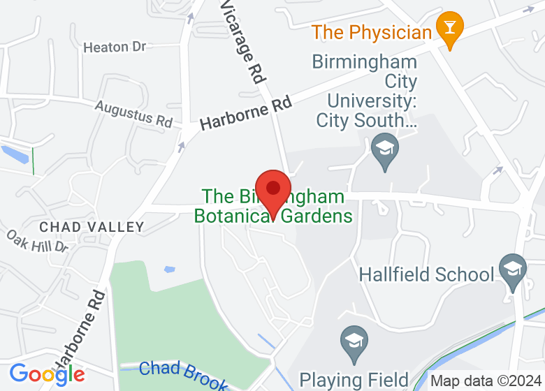 Map showing location of The Birmingham Botanical Gardens
