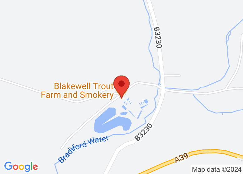 Map showing location of Blakewell Trout Farm and Smokery