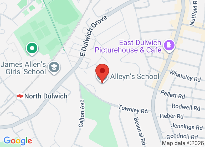 Map showing location of Alleyn's School