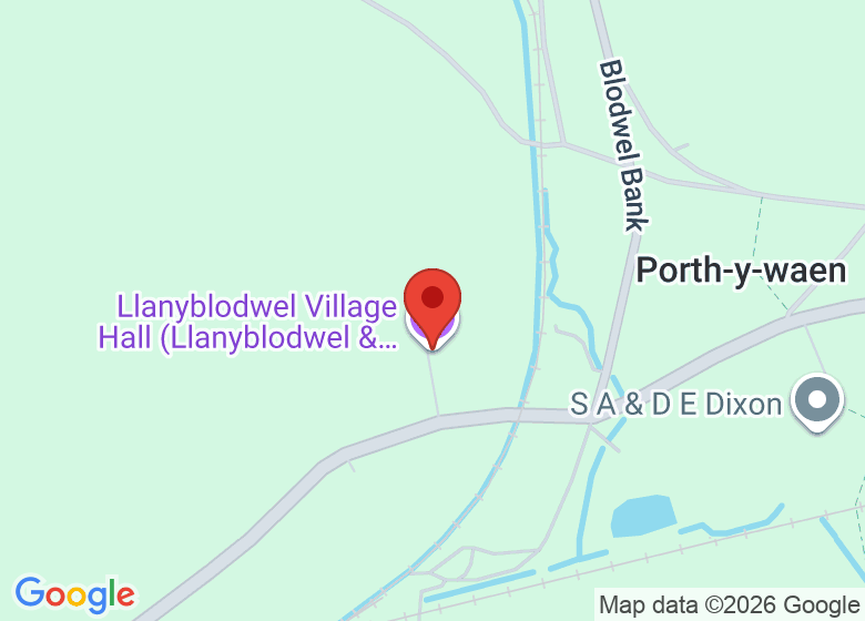 Map showing location of Llanyblodwel Village Hall (Llanyblodwel & Porthywaen Memorial Institute)