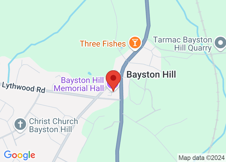 Map showing location of Bayston Hill Memorial Hall