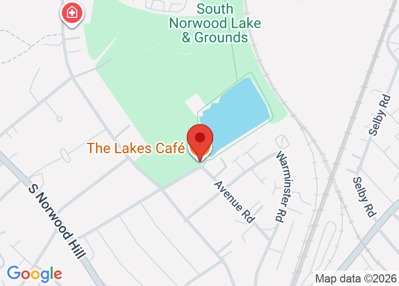 Map showing location of South Norwood Waterside Pavilion Hall (Lakes Café)