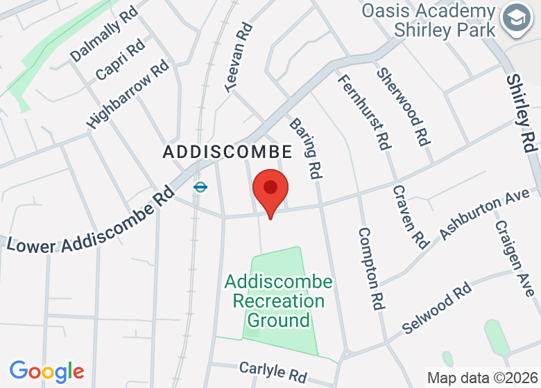 Map showing location of St Mildred’s Church, Addiscombe