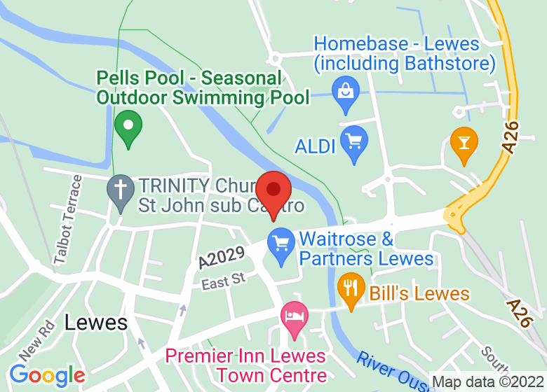 Map showing location of The Lodge Skatepark Lewes