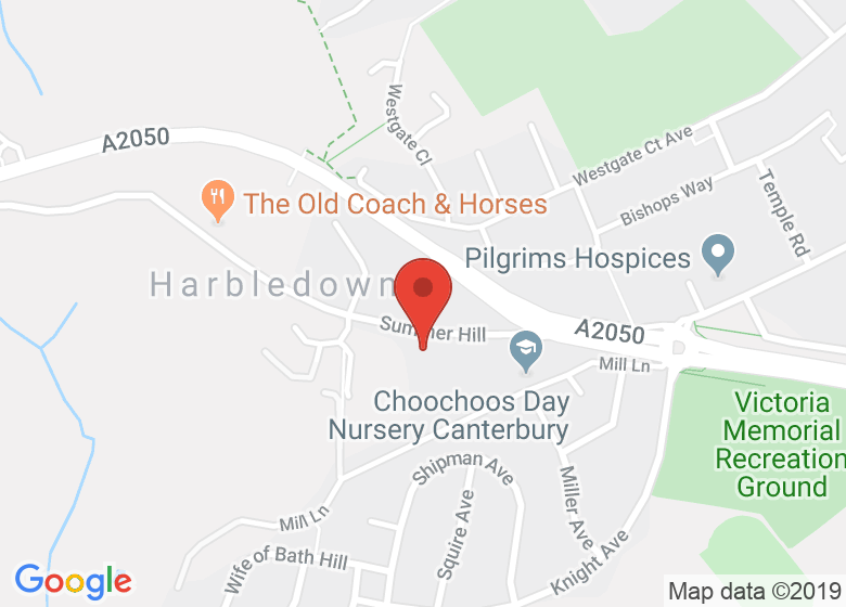 Map showing location of Canterbury Yoga Studio