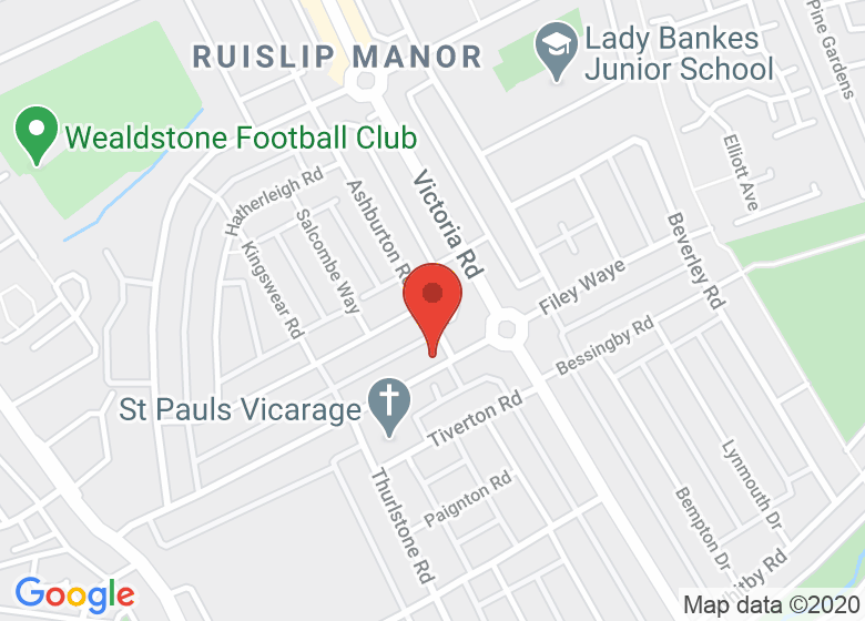 Map showing location of Ruislip Manor Methodist Church 