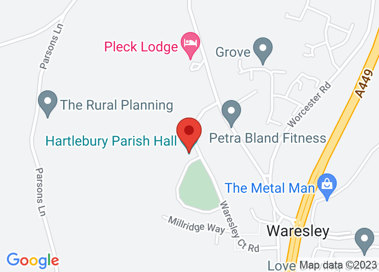 Map showing location of Hartlebury Parish Hall