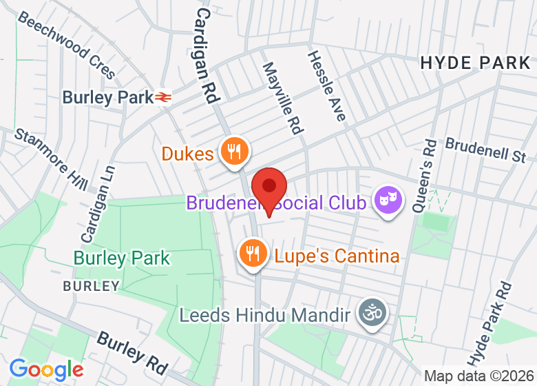 Map showing location of Left Bank Leeds