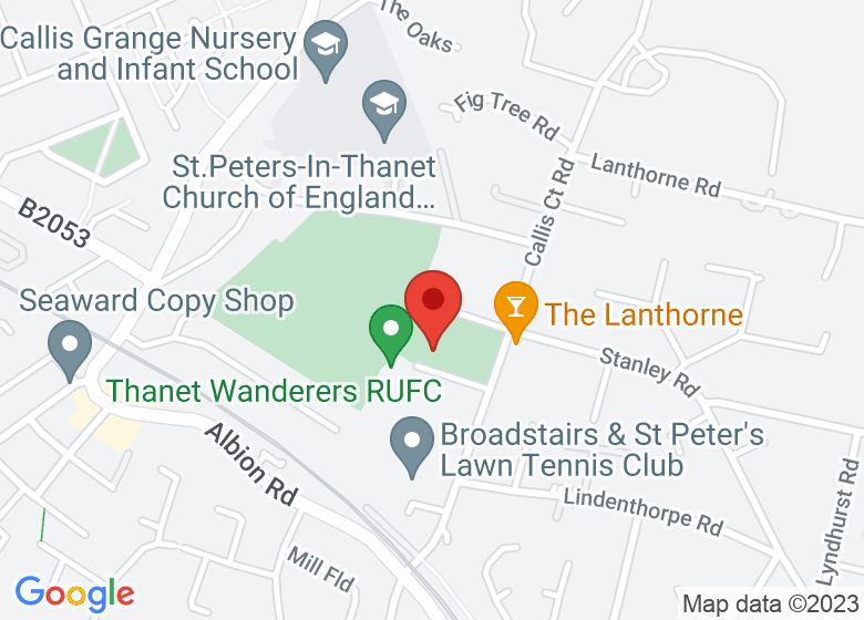 Map showing location of Thanet Wanderers RUFC * side green area