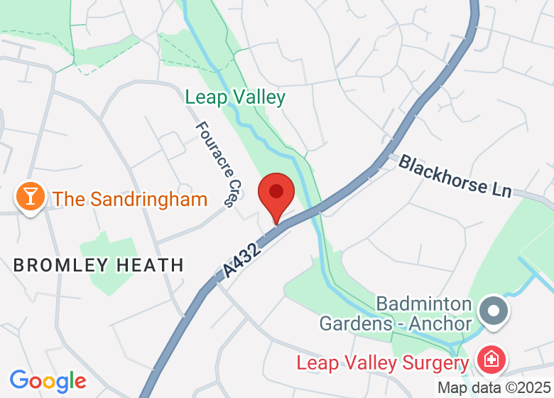 Map showing location of Badminton Road Methodist Church