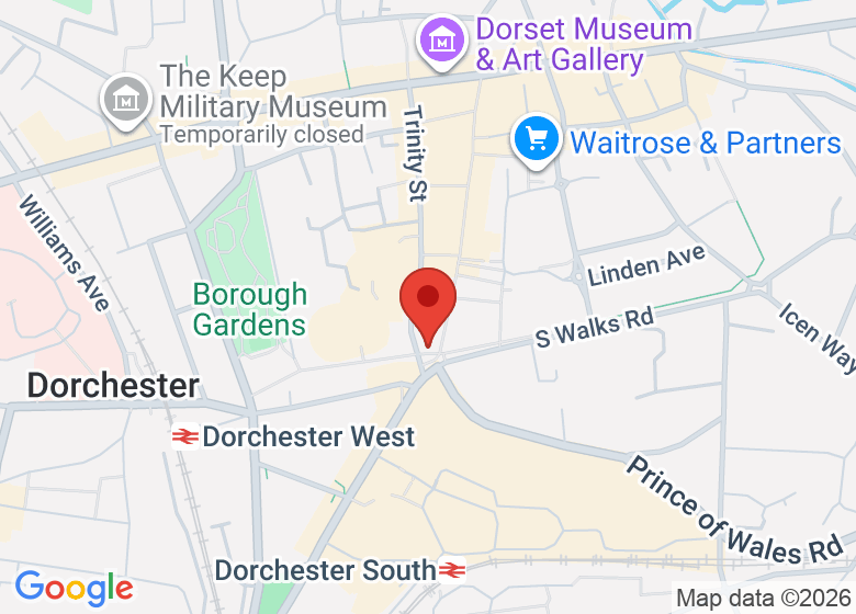 Map showing location of Dorchester Yoga and Therapy Centre