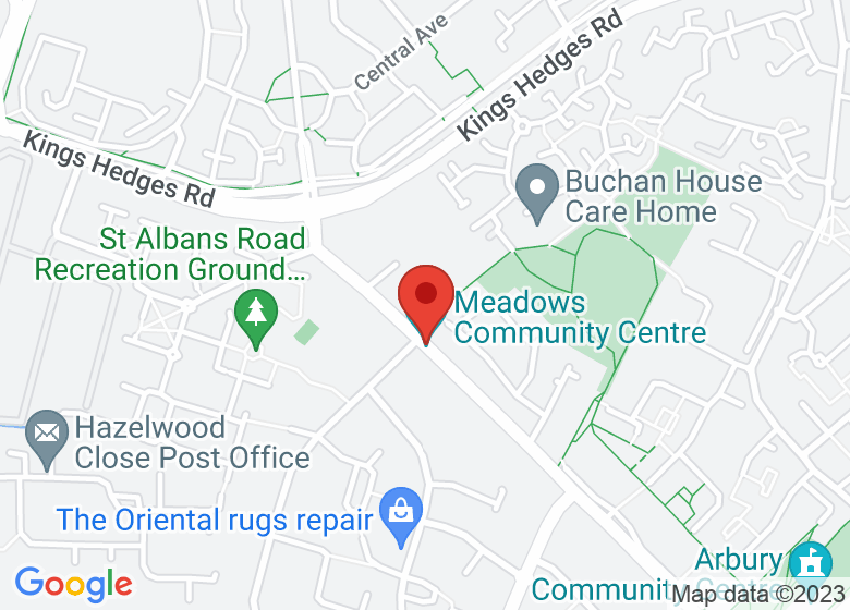 Map showing location of Meadows Community Centre