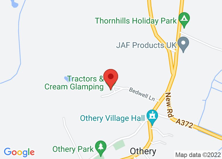 Map showing location of Tractors & Cream Glamping