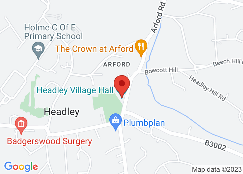 Map showing location of Headley Village Hall