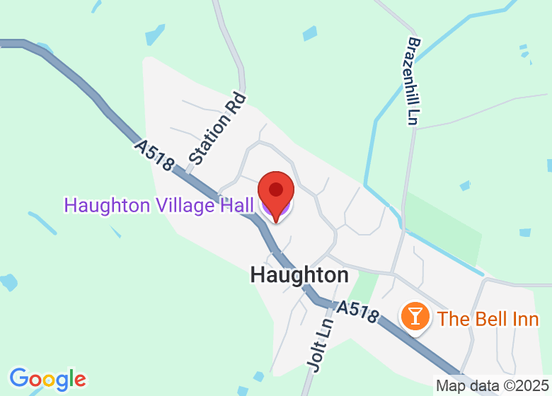 Map showing location of Haughton Village Hall