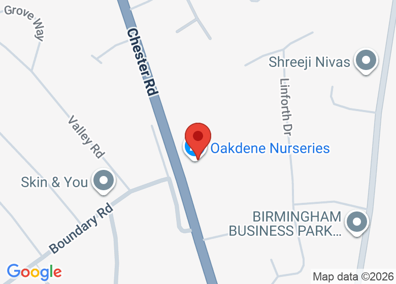 Map showing location of Oakdene Nurseries