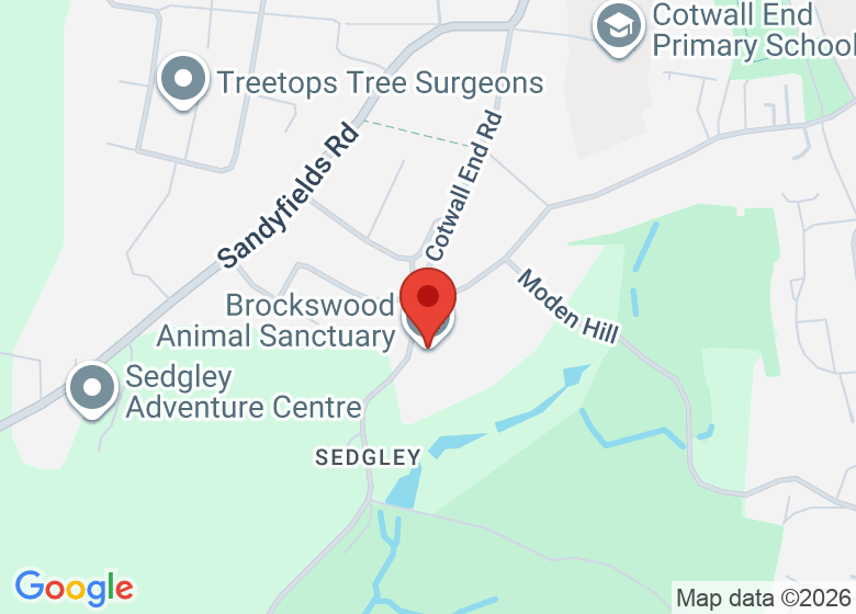 Map showing location of Brockswood Animal Sanctuary