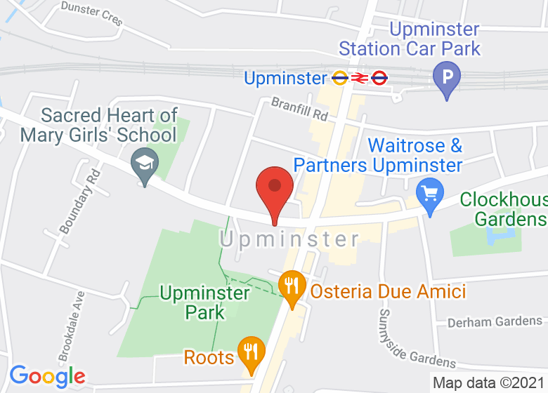 Map showing location of Church of St Laurence, Upminster