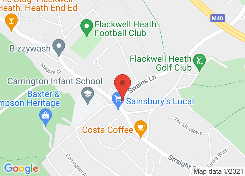 Map showing location of Flackwell Heath Community Centre