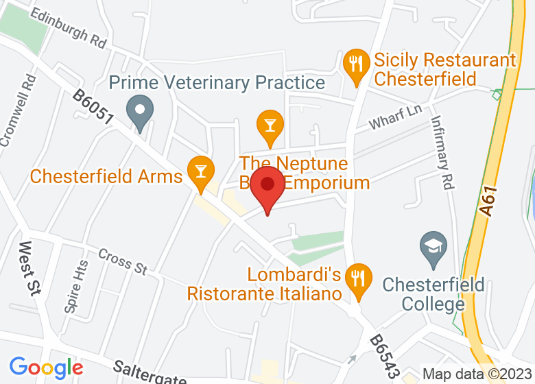 Karte mit Standort von Chesterfield Operatic Society Rehearsal Rooms