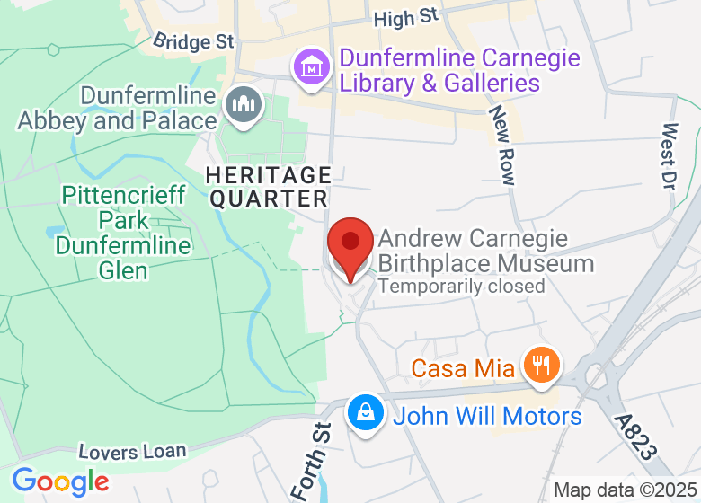 Map showing location of Andrew Carnegie Birthplace Museum