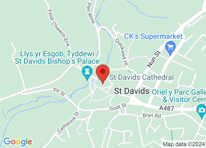 Map showing location of St Davids Cathedral