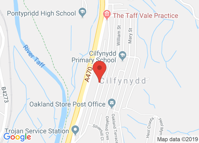 Map showing location of Cilfynydd Community Hub