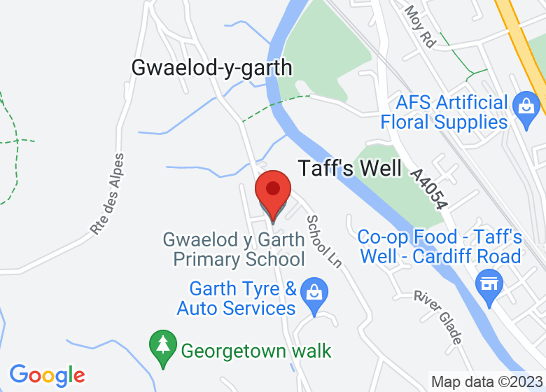 Map showing location of Gwaelod y Garth Village Hall