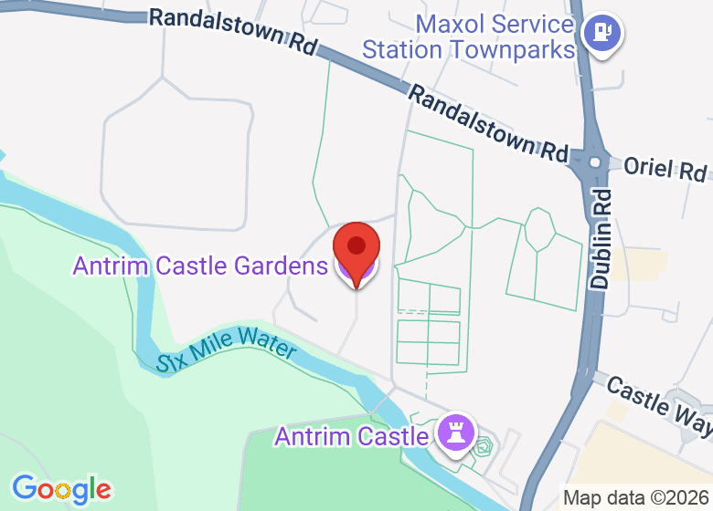 Map showing location of Antrim Castle Gardens