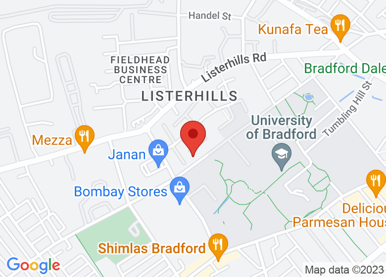 Map showing location of Bradford University Campus
