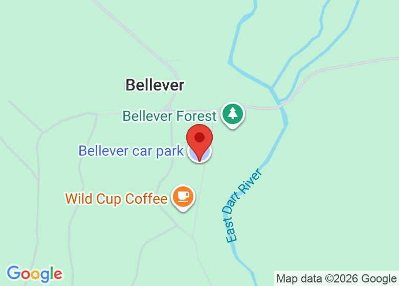 Map showing location of Bellever car park