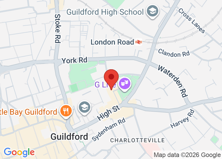 Map showing location of Harbour Hotel Guildford