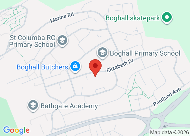 Map showing location of Boghall Parish Church