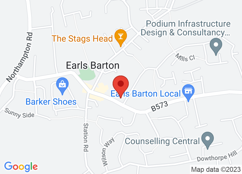 Map showing location of Earls Barton Library and Community Centre