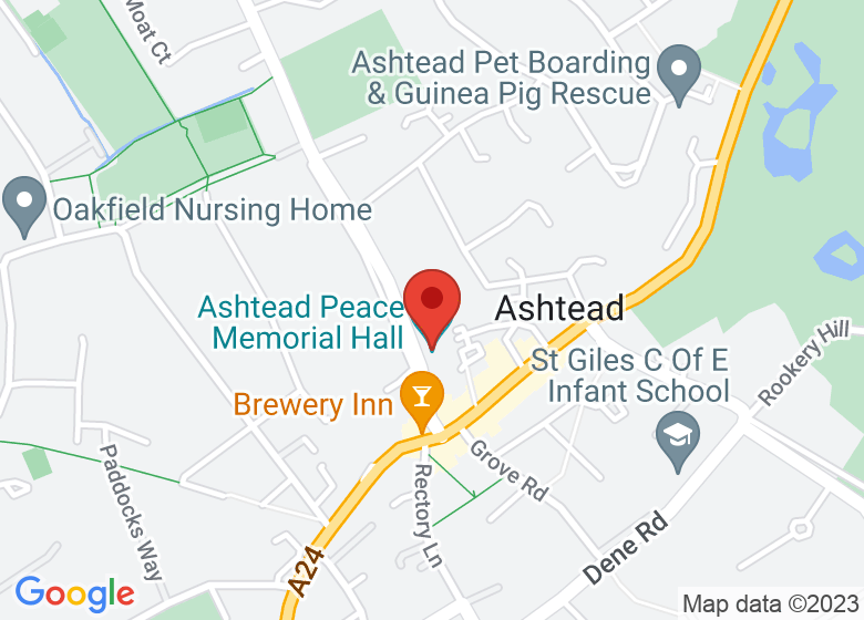 Map showing location of Ashtead Peace Memorial Hall