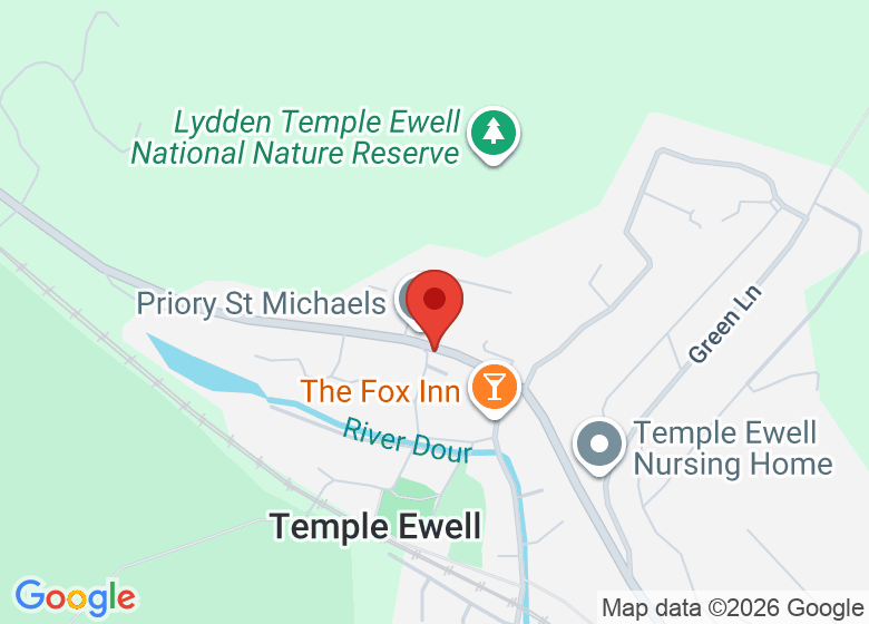 Map showing location of Temple Ewell Village Hall