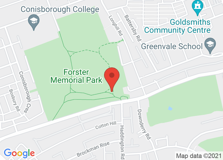 Map showing location of Forster Memorial Park