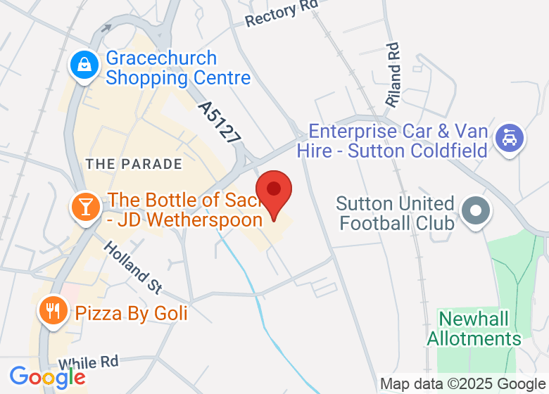 Map showing location of Sutton Coldfield Methodist Church