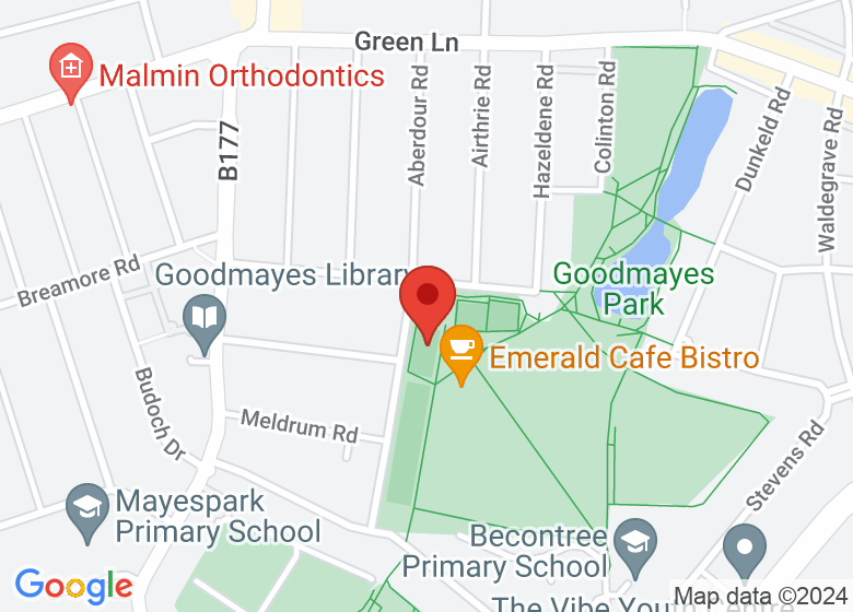 Map showing location of Goodmayes Park Tennis Courts