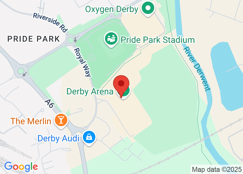 Map showing location of DERBY ARENA