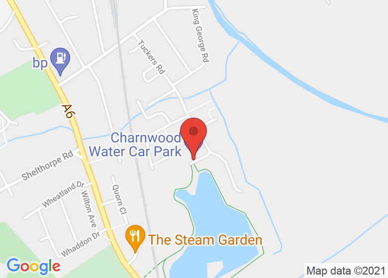 Map showing location of Charnwood Water Car Park