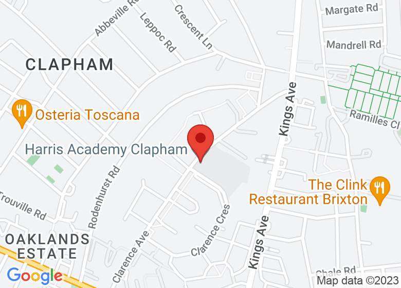 Map showing location of Harris Academy Clapham