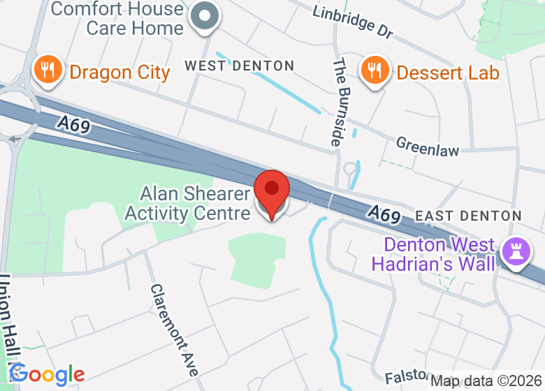 Map showing location of Alan Shearer Activity Centre