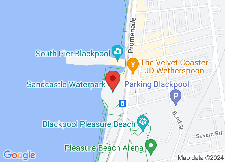 Map showing location of Sandcastle Waterpark