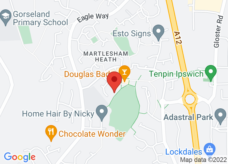 Map showing location of Martlesham Heath Pavillion