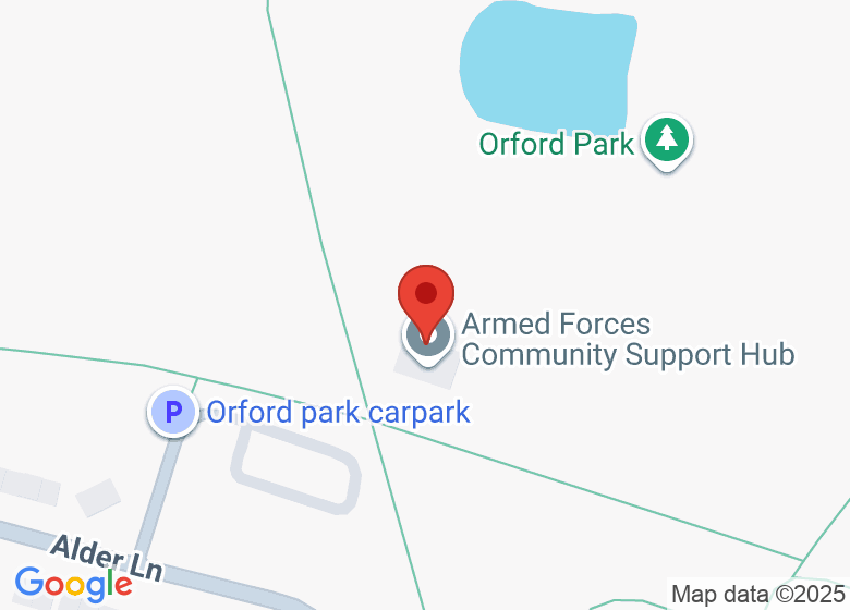 Map showing location of The Bunker, Orford Park. 