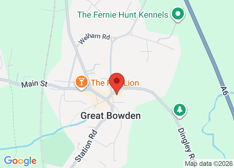Karte mit Standort von Great Bowden Village Hall